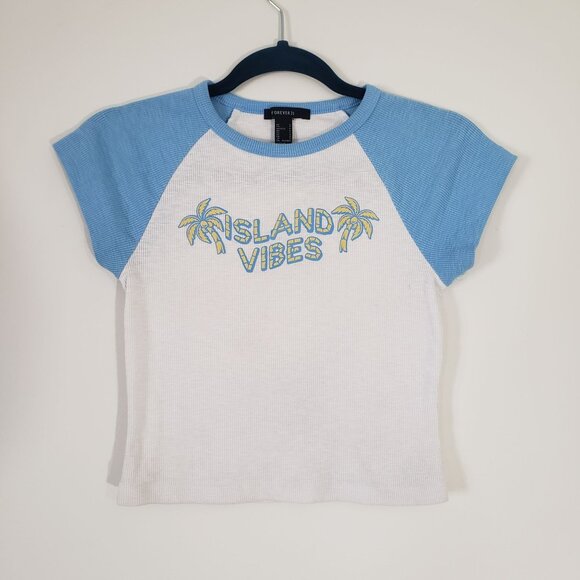 Forever 21‎ Island Vibes Short Sleeve Baby Tee Size S Y2K Baddie Beach Summer - Picture 1 of 6